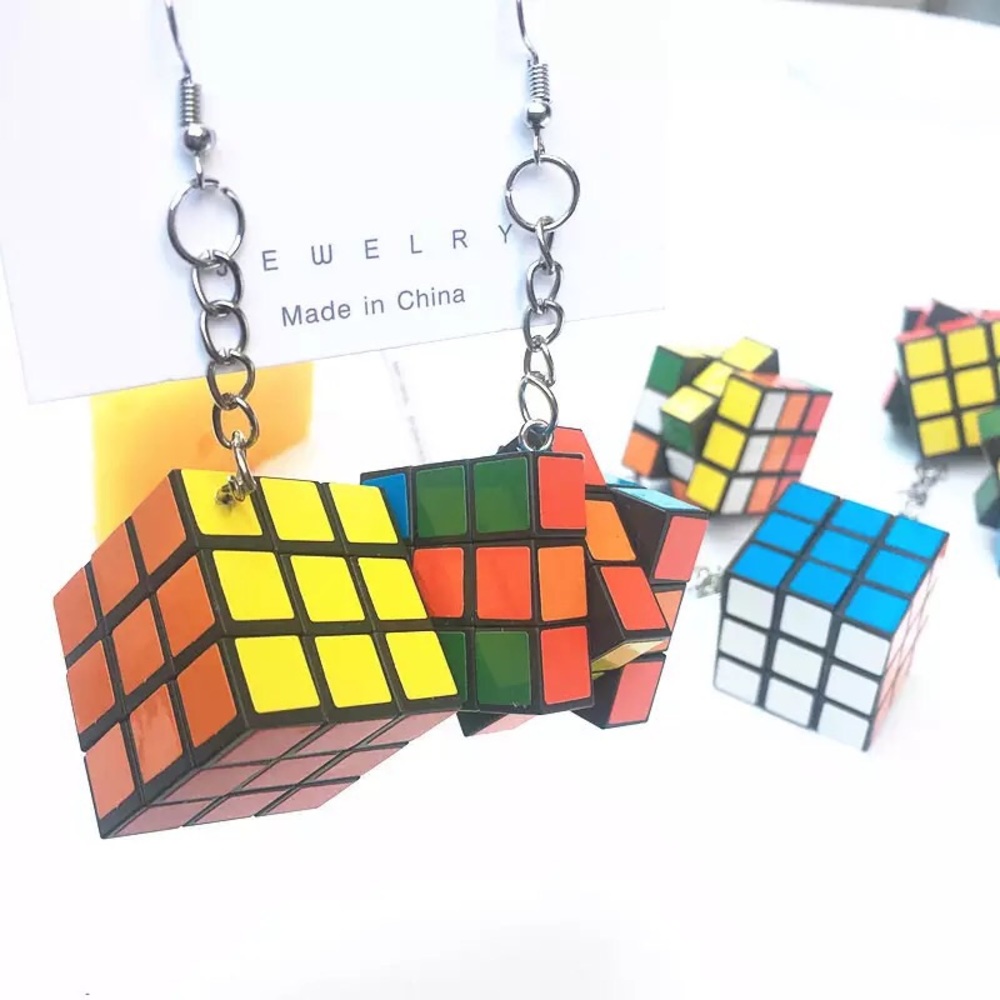 Mini Rubik’s Cube Earrings - Picture 3 of 6